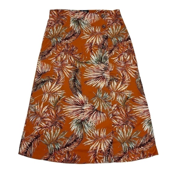 LILY Morgan long tropical print skirt size L brick terracotta A line silhouette - Picture 1 of 10